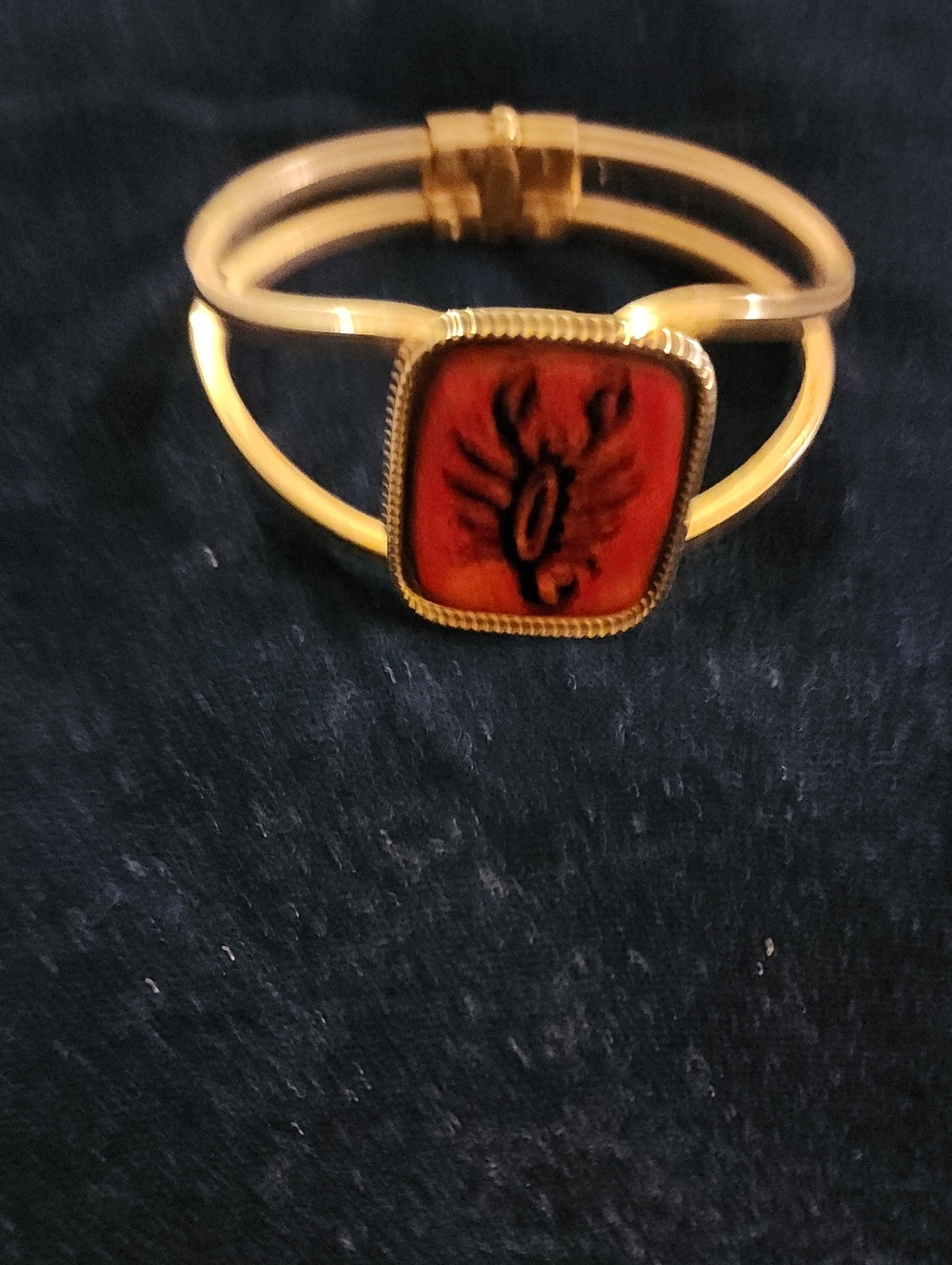 Vintage Goldtone Cuff Bracelet With Enameled Scorpio Zodiac Sign